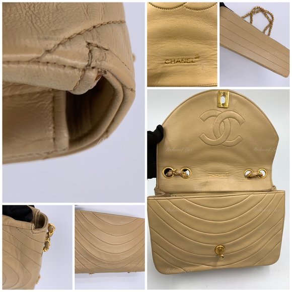 Authentic CHANEL Lambskin Vintage Small Flap Bag Beige / Gold Hardware - Picture 8 of 14